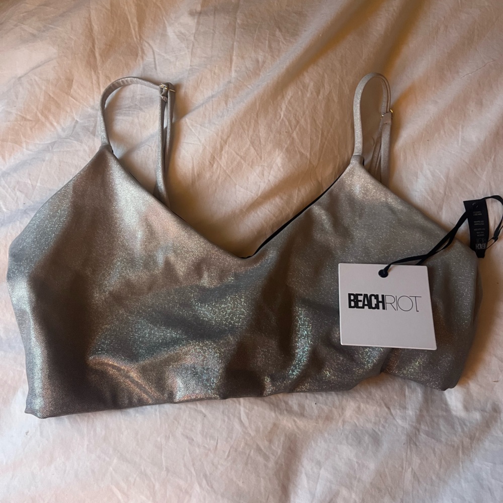 Beach Riot Shiny Silver Sports Bra